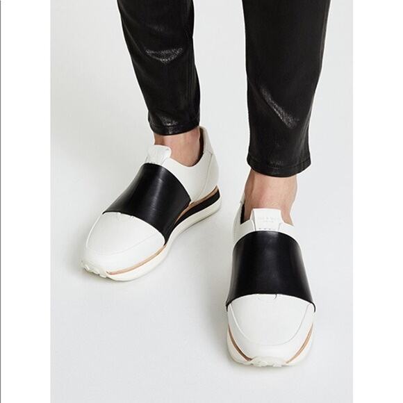 Rag & Bone Dylan Elastic Runner Sneaker Shoes Slip On Leather White Black Sz 9.5 - Picture 1 of 12